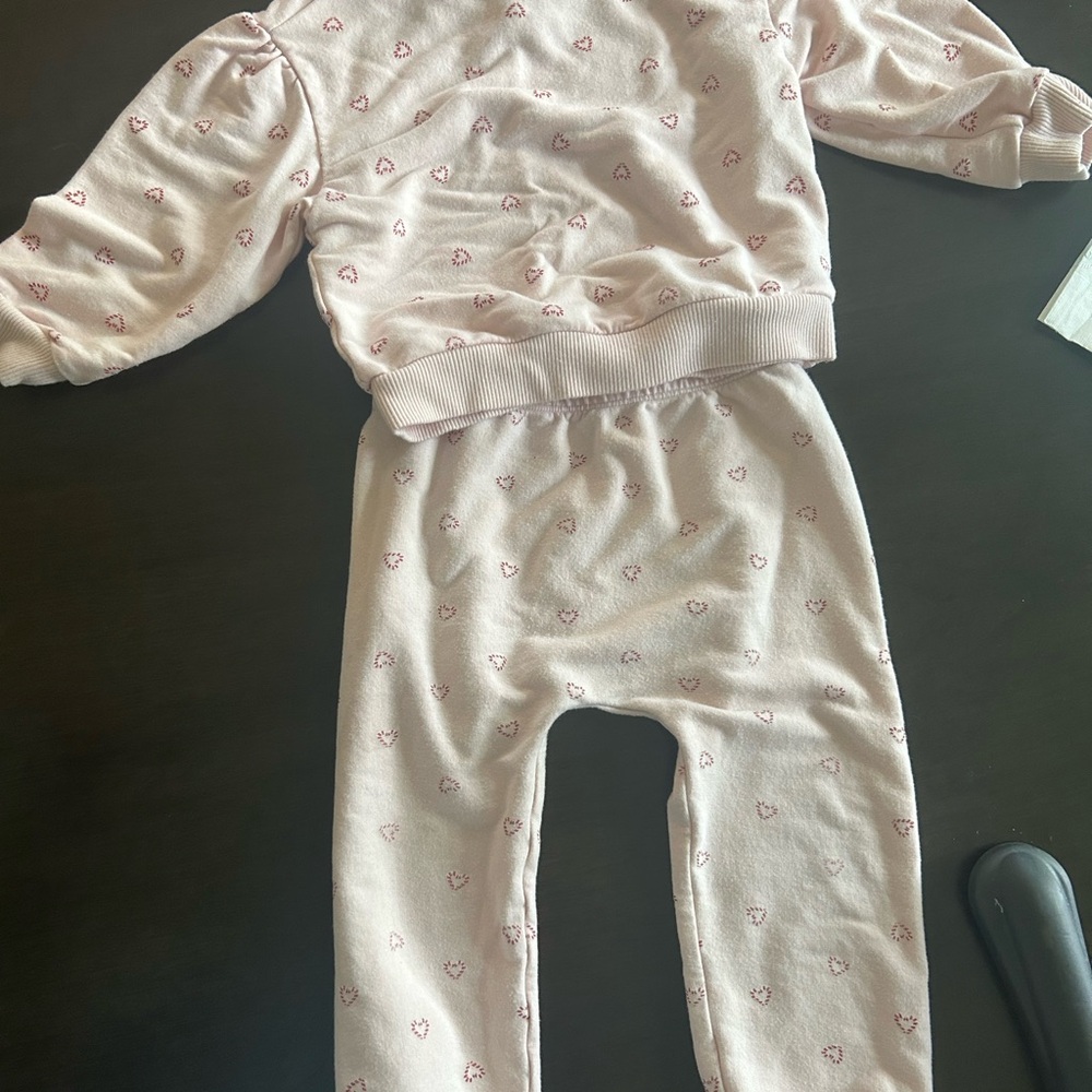 cloud island candy cane Light Pink Heart-Print Pajama Set